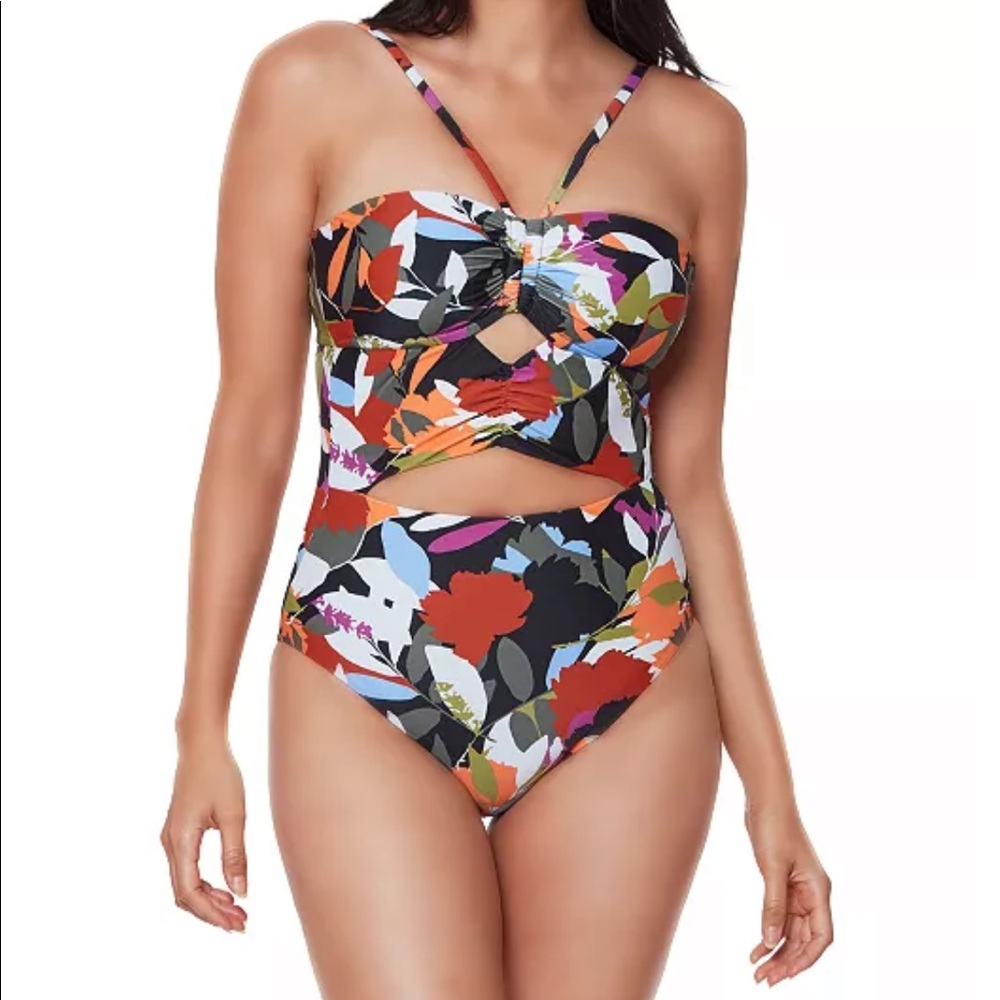 NWT - Bar III 'Floral Flirt' Bandeau Cutout One-Piece Swimsuit. Size Medium.